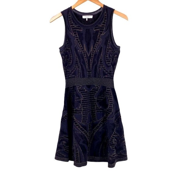 SANDRO Black and Gold Textured Knit Sleeveless Dress Fit & Flare Size Small - Picture 1 of 4